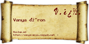 Vanya Áron névjegykártya